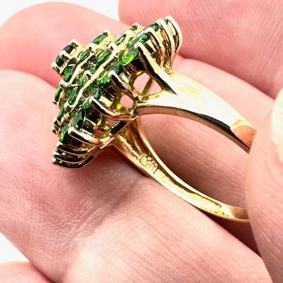 14K Yellow Gold Womens Ring Green Chrome Diopside Domed Cluster 4 Grams Size 6 - Picture 2 of 8